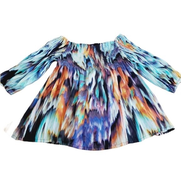 Bebe Colorful Smocked Silk Blouse Women Size S - Picture 8 of 8